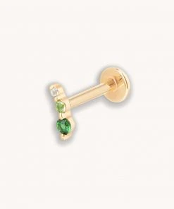 Astrid & Miyu Green Gradient Piercing Stud In Solid Gold New In