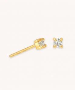 Astrid & Miyu March Birthstone Stud Earrings In Gold With Aquamarine CZ