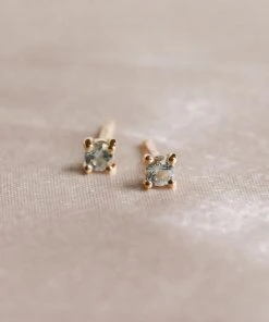 Astrid & Miyu March Birthstone Stud Earrings In Gold With Aquamarine CZ