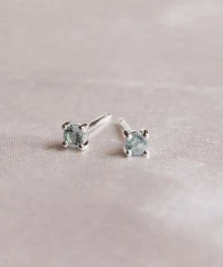 Astrid & Miyu March Birthstone Stud Earrings In Silver With Aquamarine CZ Birthstone Earrings