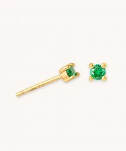 Astrid & Miyu May Birthstone Stud Earrings In Gold With Emerald CZ Best Sellers