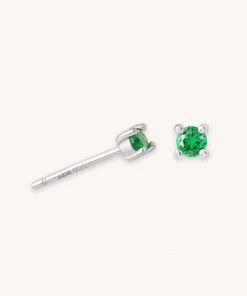 Astrid & Miyu May Birthstone Stud Earrings In Silver With Emerald CZ