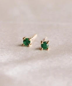 Astrid & Miyu May Birthstone Stud Earrings In Gold With Emerald CZ Best Sellers
