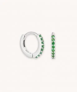 Astridandmiyu May Birthstone Huggies In Silver With Emerald CZ