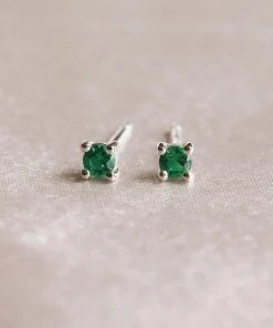 Astrid & Miyu May Birthstone Stud Earrings In Silver With Emerald CZ