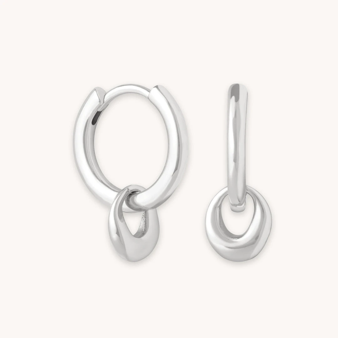 Astrid & Miyu Earrings Molten Charm Hoops In Silver 3 Astrid & Miyu Earrings Molten Charm Hoops In Silver