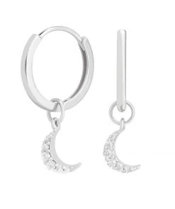 Astrid & Miyu Mystic Moon Crystal Hoops In Silver Sale