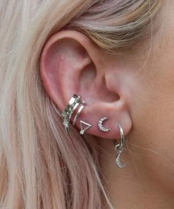 Astridandmiyu Mystic Moon Pendant Hoop Earrings In Silver