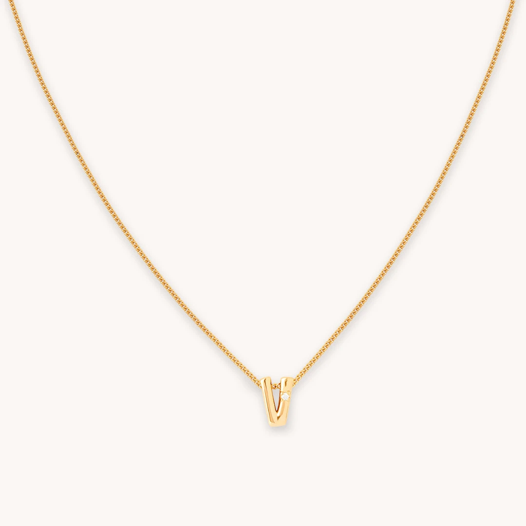 Astrid & Miyu V Initial Pendant Necklace In Gold With V 3 Astrid & Miyu V Initial Pendant Necklace In Gold With V