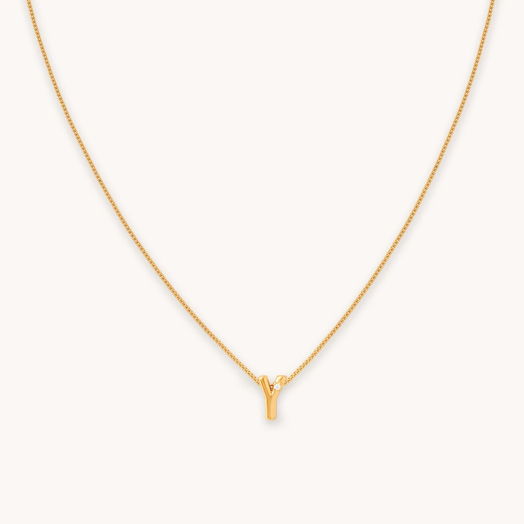 Astrid & Miyu Pendant Necklaces Y Initial Pendant Necklace In Gold With Y 3 Astrid & Miyu Pendant Necklaces Y Initial Pendant Necklace In Gold With Y