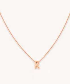 Astrid & Miyu R Initial Pendant Necklace In Rose Gold With R Pendant Necklaces