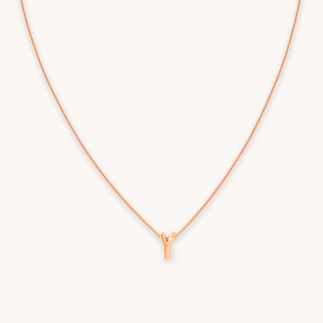 Astrid & Miyu Y Initial Pendant Necklace In Rose Gold With Y 3 Astrid & Miyu Y Initial Pendant Necklace In Rose Gold With Y