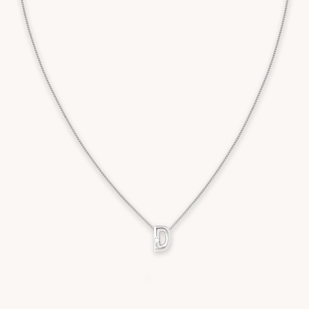 Astrid & Miyu D Initial Pendant Necklace In Silver With D 3 Astrid & Miyu D Initial Pendant Necklace In Silver With D