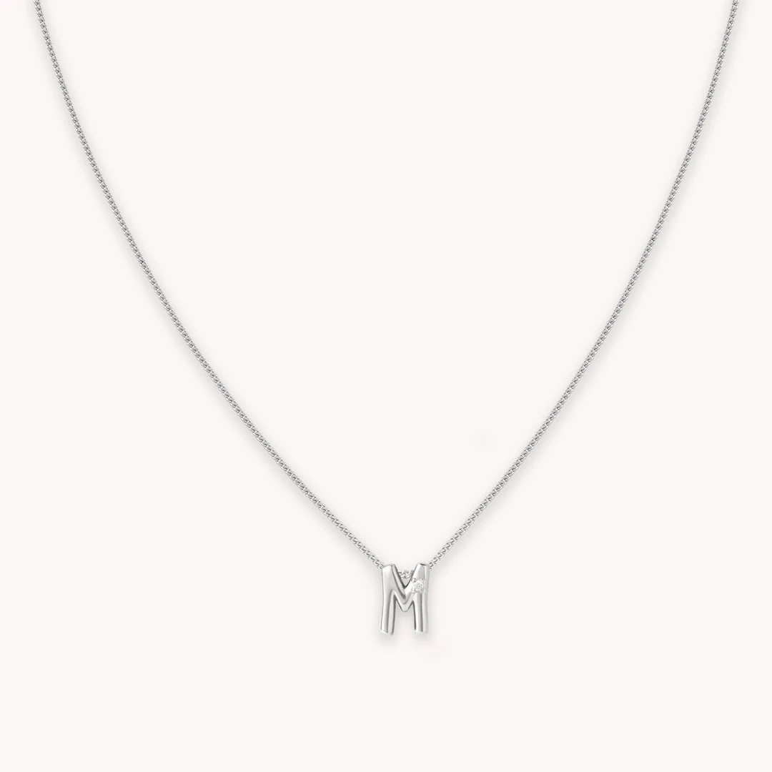 Astrid & Miyu M Initial Pendant Necklace In Silver With M 3 Astrid & Miyu M Initial Pendant Necklace In Silver With M