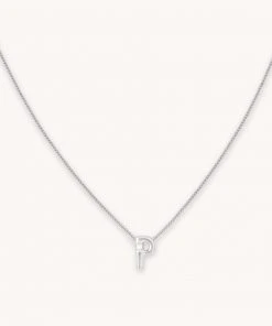 Astrid & Miyu P Initial Pendant Necklace In Silver With P Pendant Necklaces