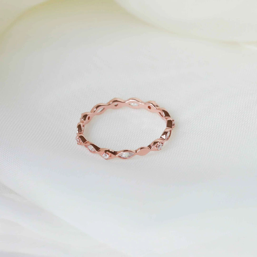 Astrid & Miyu Navette Crystal Band Ring In Rose Gold Rings 5 Astrid & Miyu Navette Crystal Band Ring In Rose Gold Rings
