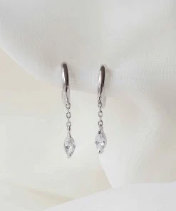 Astrid & Miyu Navette Long Chain Huggies In Silver Sale