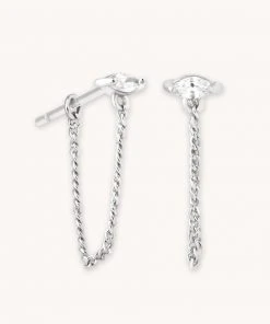 Astrid & Miyu Navette Chain Stud Earrings In Silver
