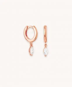 Astrid & Miyu Navette Charm Huggies In Rose Gold