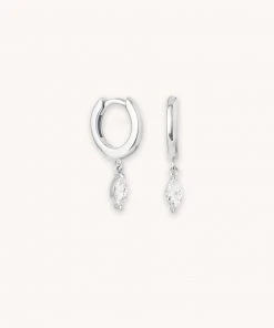 Astrid & Miyu Navette Charm Huggies In Silver