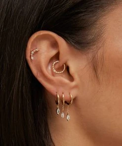 Astrid & Miyu Navette Long Chain Huggies In Gold Sale