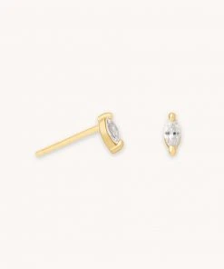 Astridandmiyu Navette Gem Stud Earrings In Gold