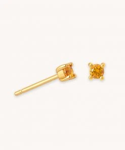 Astrid & Miyu Birthstone Earrings November Birthstone Stud Earrings In Gold With Citrine CZ