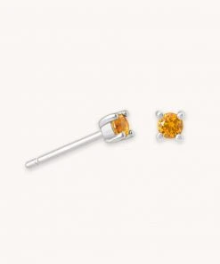 Astrid & Miyu Birthstone Earrings November Birthstone Stud Earrings In Silver With Citrine CZ