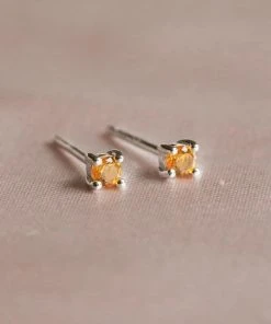 Astrid & Miyu Birthstone Earrings November Birthstone Stud Earrings In Silver With Citrine CZ