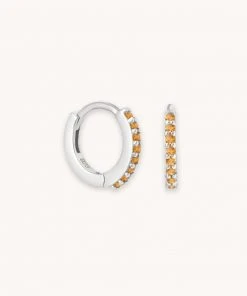 Astrid & Miyu Birthstone Earrings November Birthstone Huggies In Silver With Citrine CZ