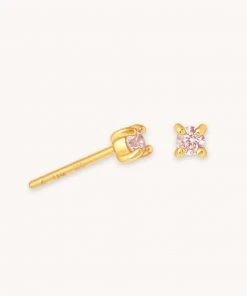 Astrid & Miyu October Birthstone Stud Earrings In Gold With Pink Tourmaline CZ Birthstone Earrings