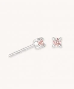 Astrid & Miyu October Birthstone Stud Earrings In Silver With Pink Tourmaline CZ Birthstone Earrings