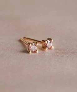 Astrid & Miyu October Birthstone Stud Earrings In Gold With Pink Tourmaline CZ Birthstone Earrings