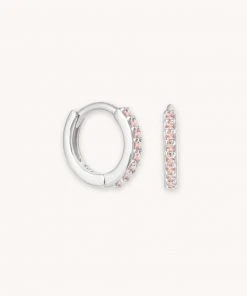 Astrid & Miyu October Birthstone Huggies In Silver With Pink Tourmaline CZ
