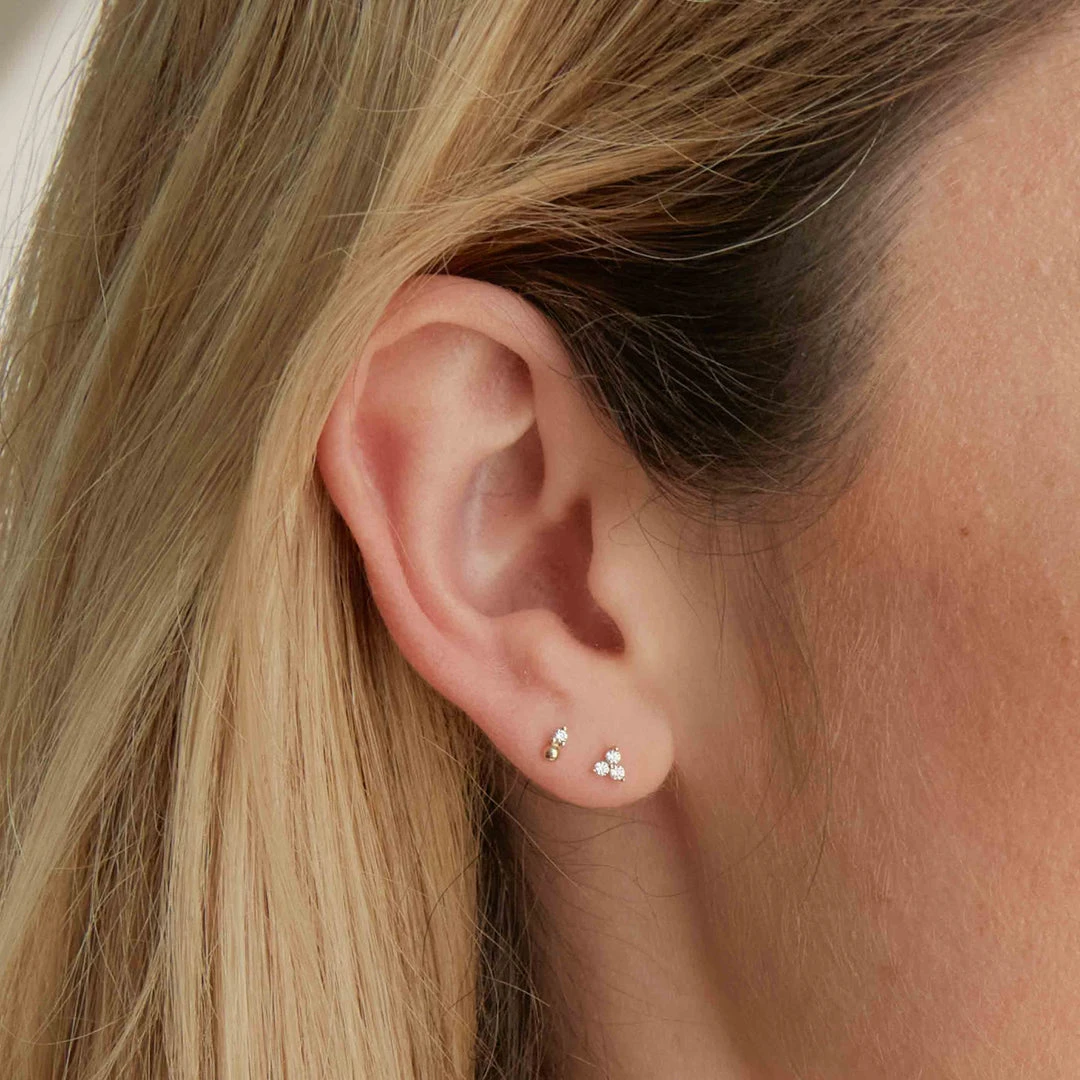 Astrid & Miyu Earrings Solid Gold Diamond Beaded Piercing Stud 4 Astrid & Miyu Earrings Solid Gold Diamond Beaded Piercing Stud