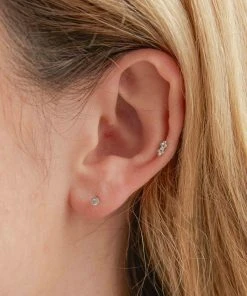 Astrid & Miyu Solid White Gold Gem Piercing Stud Earrings