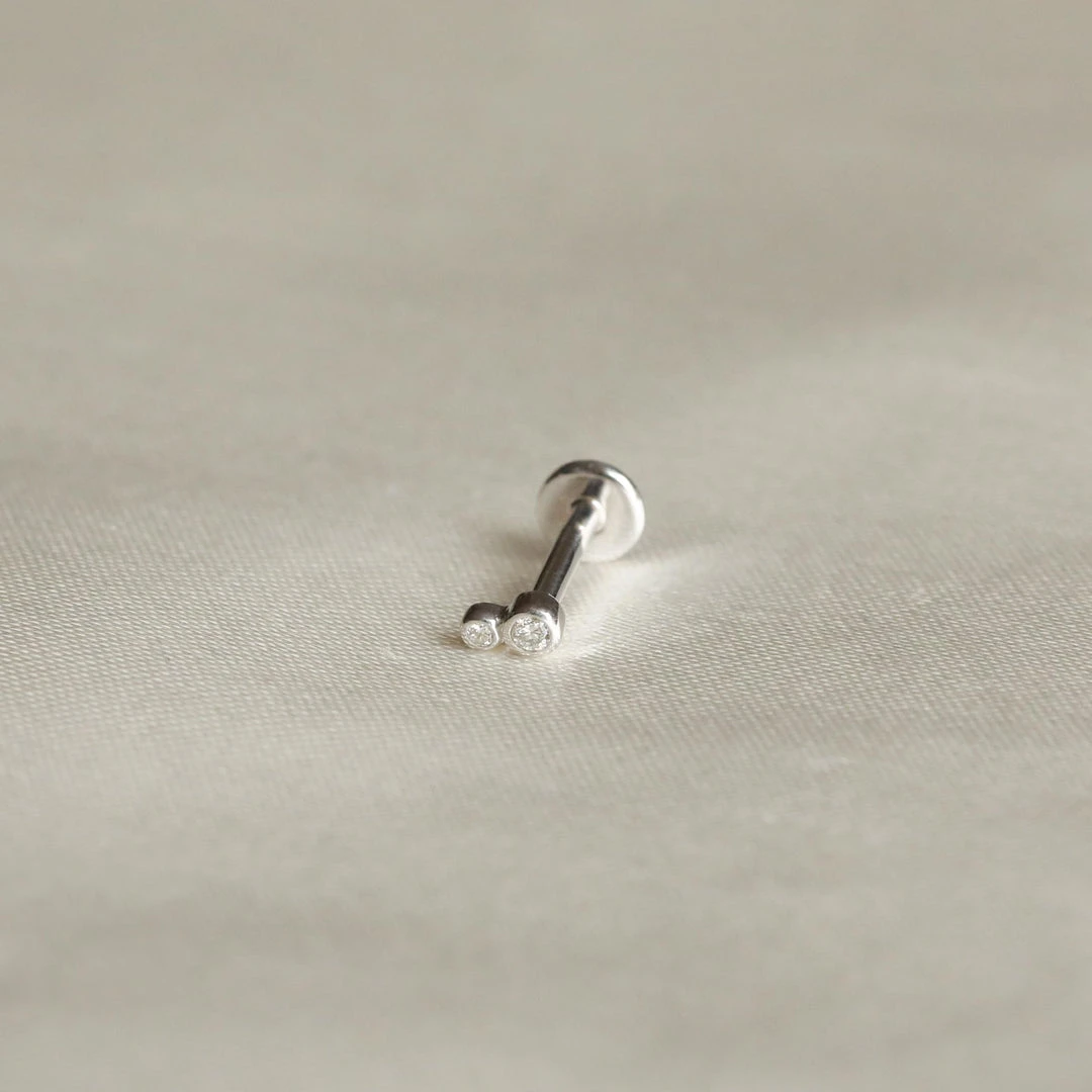 Astrid & Miyu Solid White Gold Double Diamond Piercing Stud Earrings 6 Astrid & Miyu Solid White Gold Double Diamond Piercing Stud Earrings