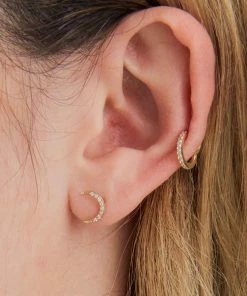 Astrid & Miyu Earrings Solid Gold Diamond Moon Piercing Stud