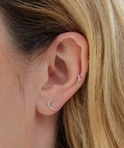 Astrid & Miyu Solid White Gold Diamond Moon Piercing Stud 13 Astrid & Miyu Solid White Gold Diamond Moon Piercing Stud