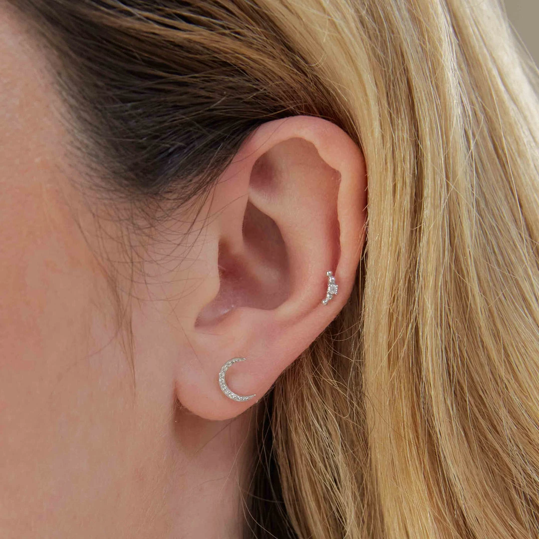 Astrid & Miyu Solid White Gold Diamond Moon Piercing Stud 8 Astrid & Miyu Solid White Gold Diamond Moon Piercing Stud