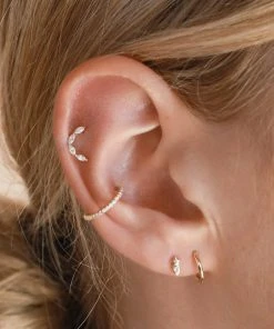 Astrid & Miyu Earrings Solid Gold Crystal Piercing Hoop