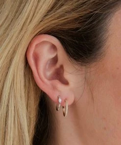 Astrid & Miyu Earrings Solid Gold Crystal Piercing Hoop