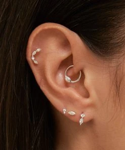 Astrid & Miyu Solid Gold Crystal Curved Piercing Stud Earrings