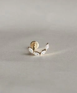 Astrid & Miyu Solid Gold Crystal Curved Piercing Stud Earrings