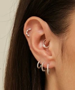 Astrid & Miyu Solid White Gold Crystal Curved Piercing Stud Earrings