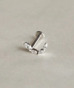 Astrid & Miyu Solid White Gold Crystal Curved Piercing Stud Earrings