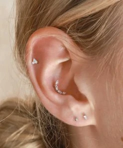 Astrid & Miyu Solid White Gold Crystal Curved Piercing Stud Earrings