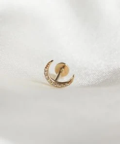 Astrid & Miyu Earrings Solid Gold Diamond Moon Piercing Stud