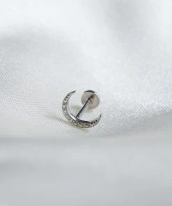 Astrid & Miyu Solid White Gold Diamond Moon Piercing Stud 11 Astrid & Miyu Solid White Gold Diamond Moon Piercing Stud