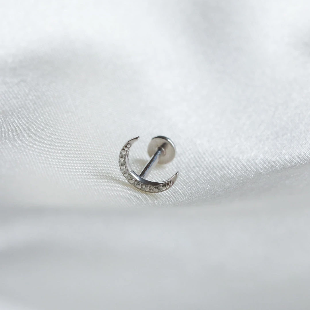 Astrid & Miyu Solid White Gold Diamond Moon Piercing Stud 6 Astrid & Miyu Solid White Gold Diamond Moon Piercing Stud